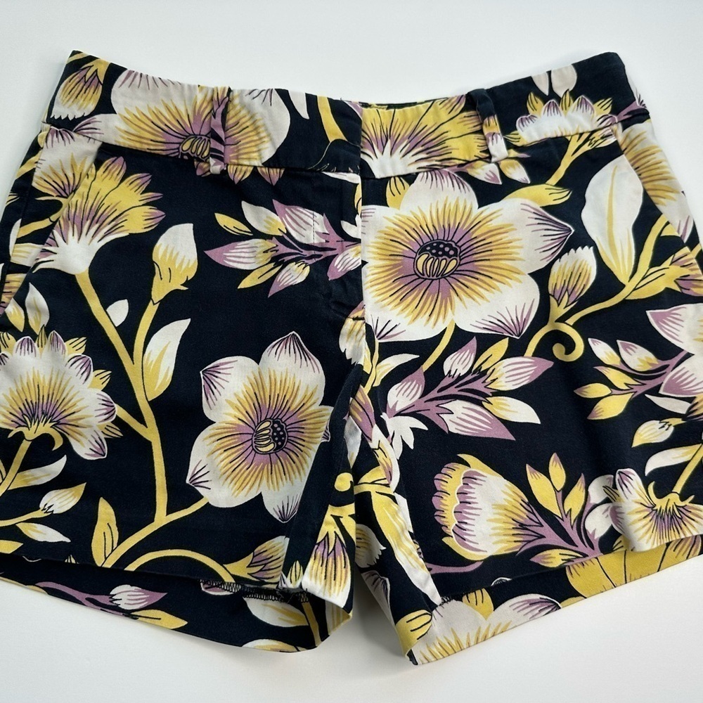 Ann Taylor tropical shorts navy blue, purple, and yellow